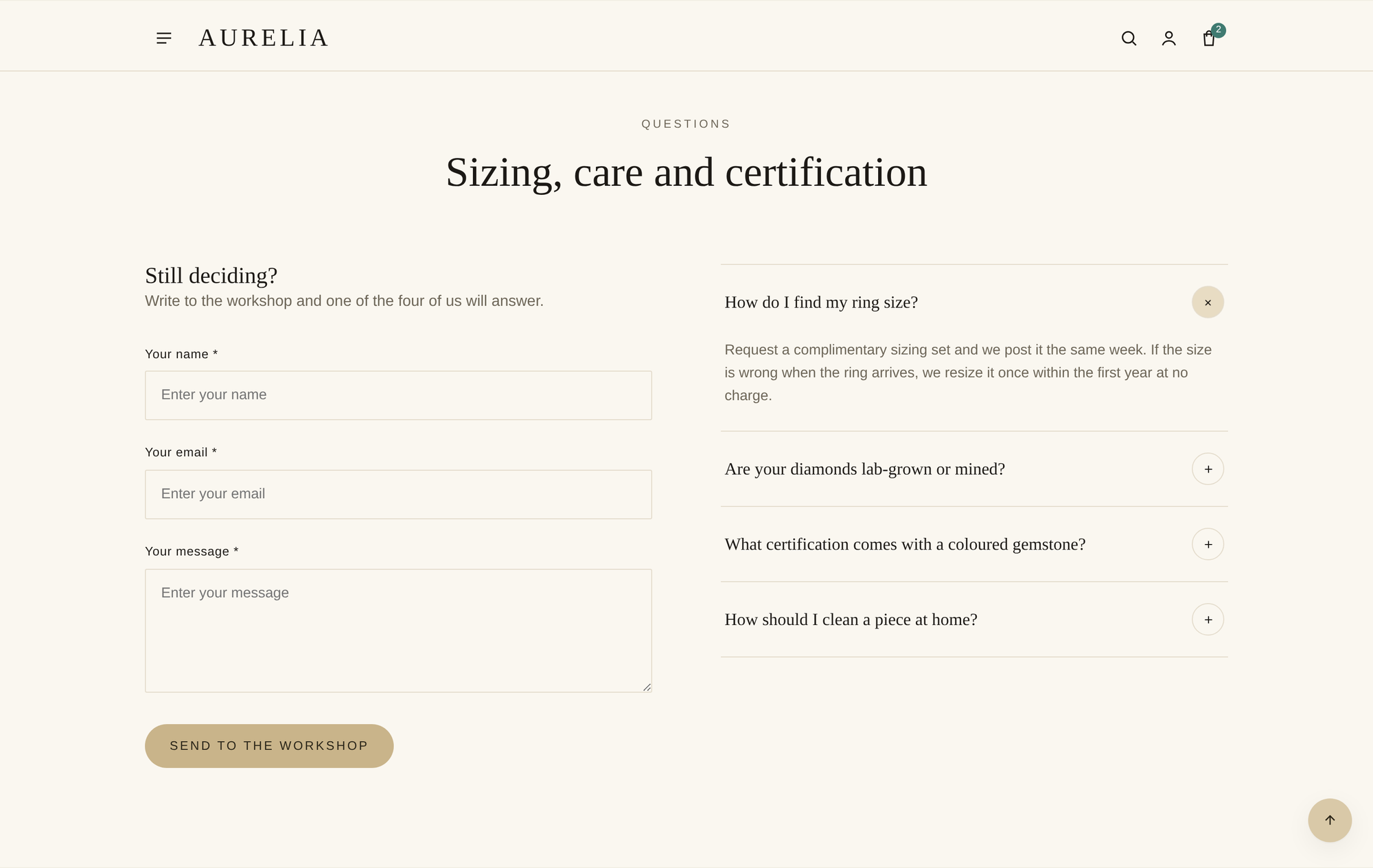 AURELIA 真实案例咨询表单与 FAQ 区块截图